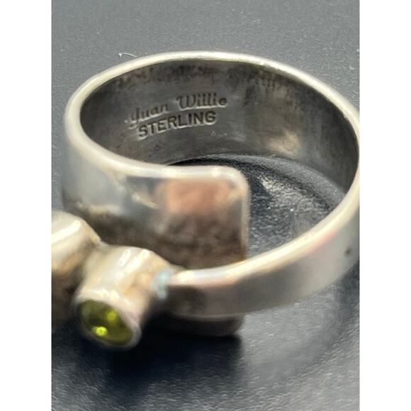 Juan Willie Navajo Sterling Silver Green Turquoise Gaspeite Bypass Ring 9 Signed - Picture 9 of 10